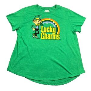 Lucky Charms Leprechaun Cereal Logo T Shirt Youth Girls 3XL Green Tee